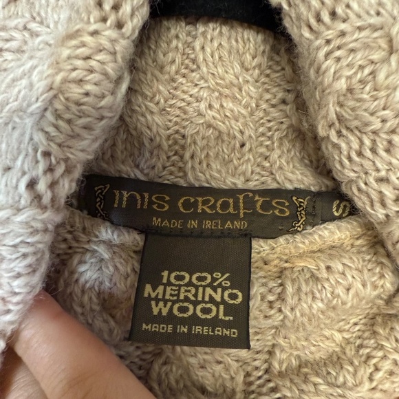 Inis Crafts Ireland Beige Cable Knit Turtleneck Sweater 100% Merino Wool Women S - Picture 3 of 12
